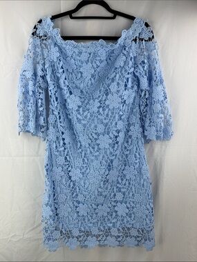 Auxo Collection Blue Floral Lace Off Shoulder Dress XL NWT Cottagecore Boho